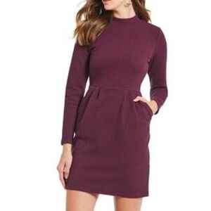 Joules Patricia A-Line Shift Dress Size 12 High Neck Long Sleeve Stretch Red